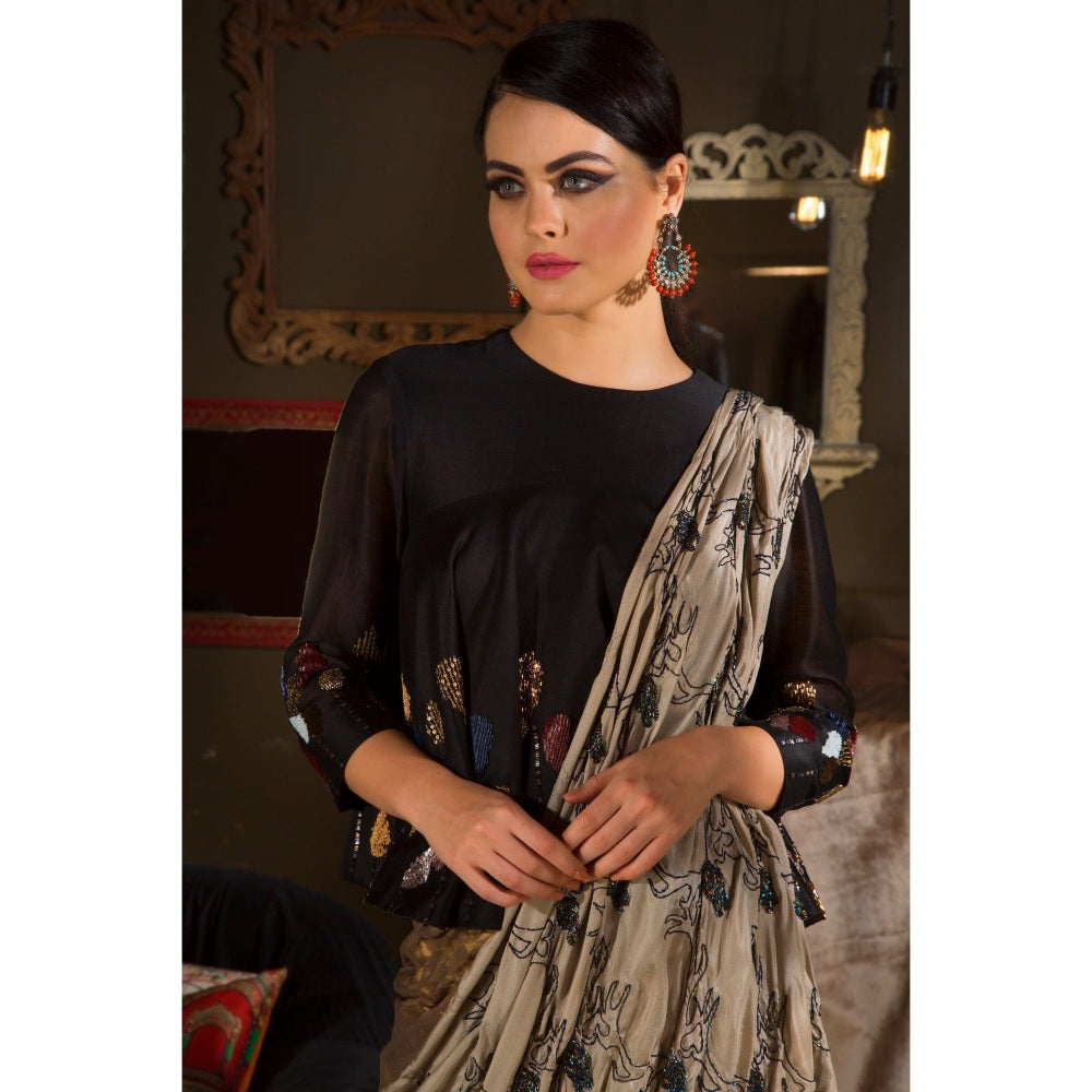 Neha Tarun Black Pre Drape Saree with Top