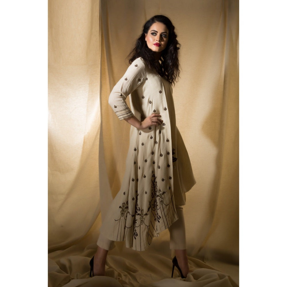 Neha Tarun Beige Drape Kurta Along with Pant (Set of 2)
