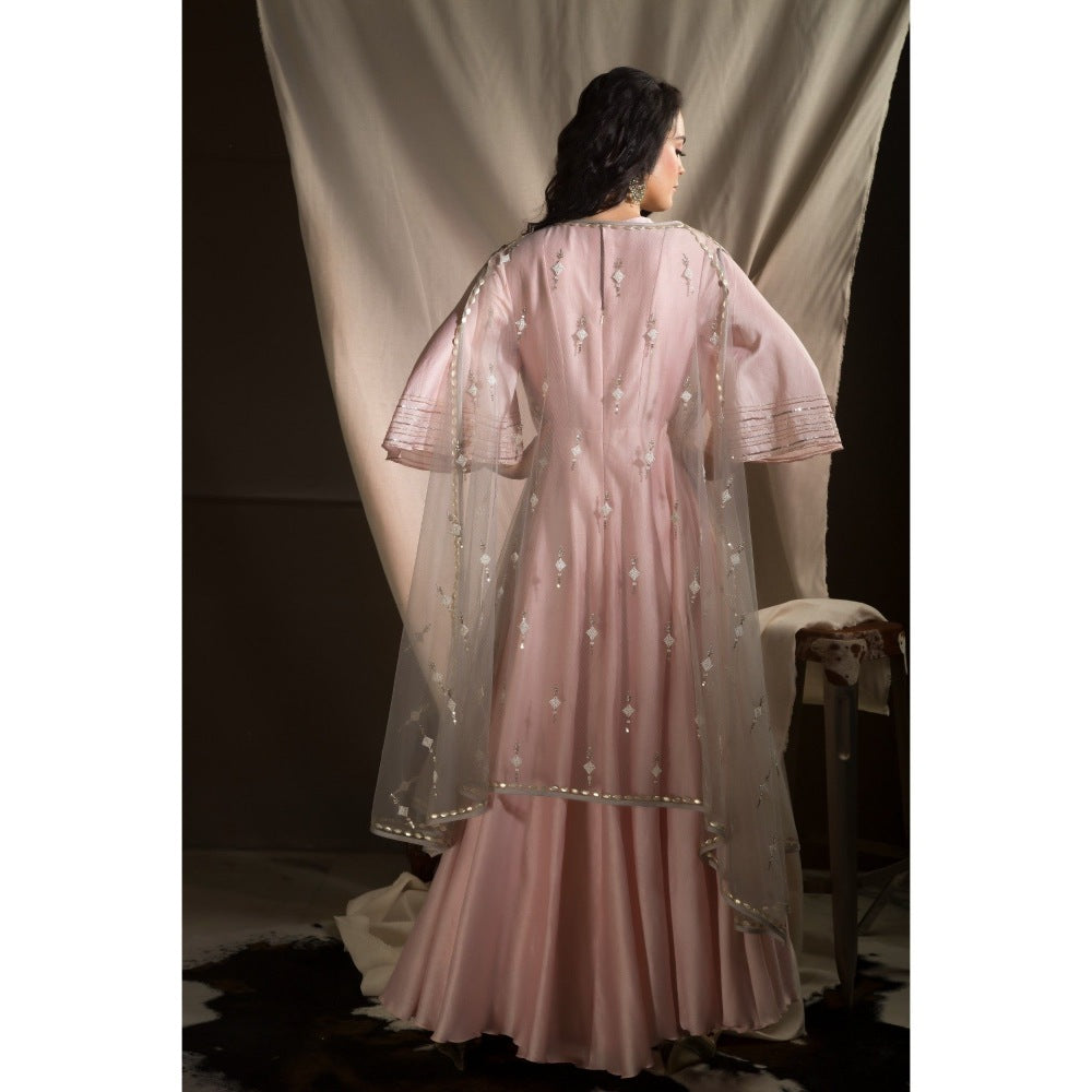 Neha Tarun Pink Anarkali with Cape and Pant (Set of 3)