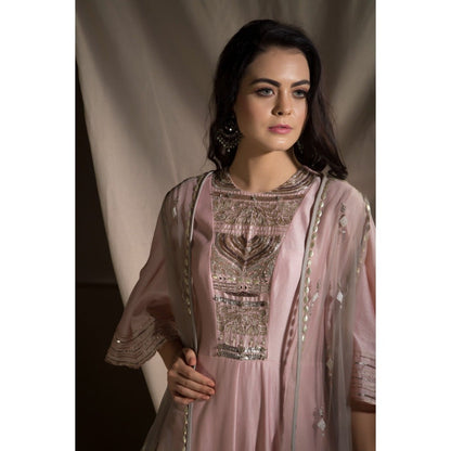 Neha Tarun Pink Anarkali with Cape and Pant (Set of 3)