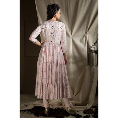 Neha Tarun Pink Printed Anarkali with Churidar and Embroidered Dupatta (Set of 3)
