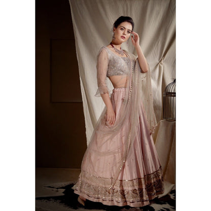 Neha Tarun Grey Lehenga with Jacket and Blouse and Dupatta (Set of 4)