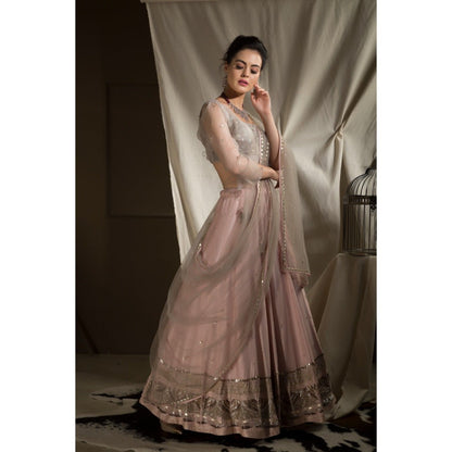 Neha Tarun Grey Lehenga with Jacket and Blouse and Dupatta (Set of 4)
