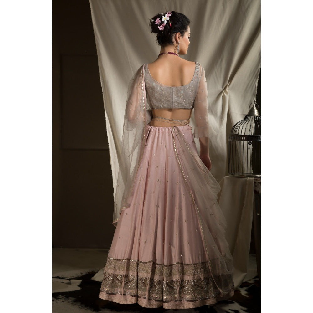 Neha Tarun Grey Lehenga with Jacket and Blouse and Dupatta (Set of 4)