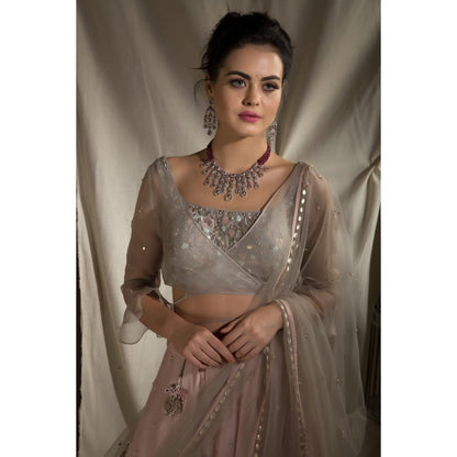 Neha Tarun Grey Lehenga with Jacket and Blouse and Dupatta (Set of 4)