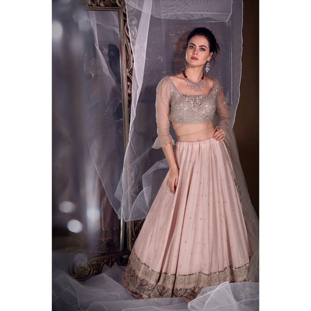Neha Tarun Grey Lehenga with Jacket and Blouse and Dupatta (Set of 4)