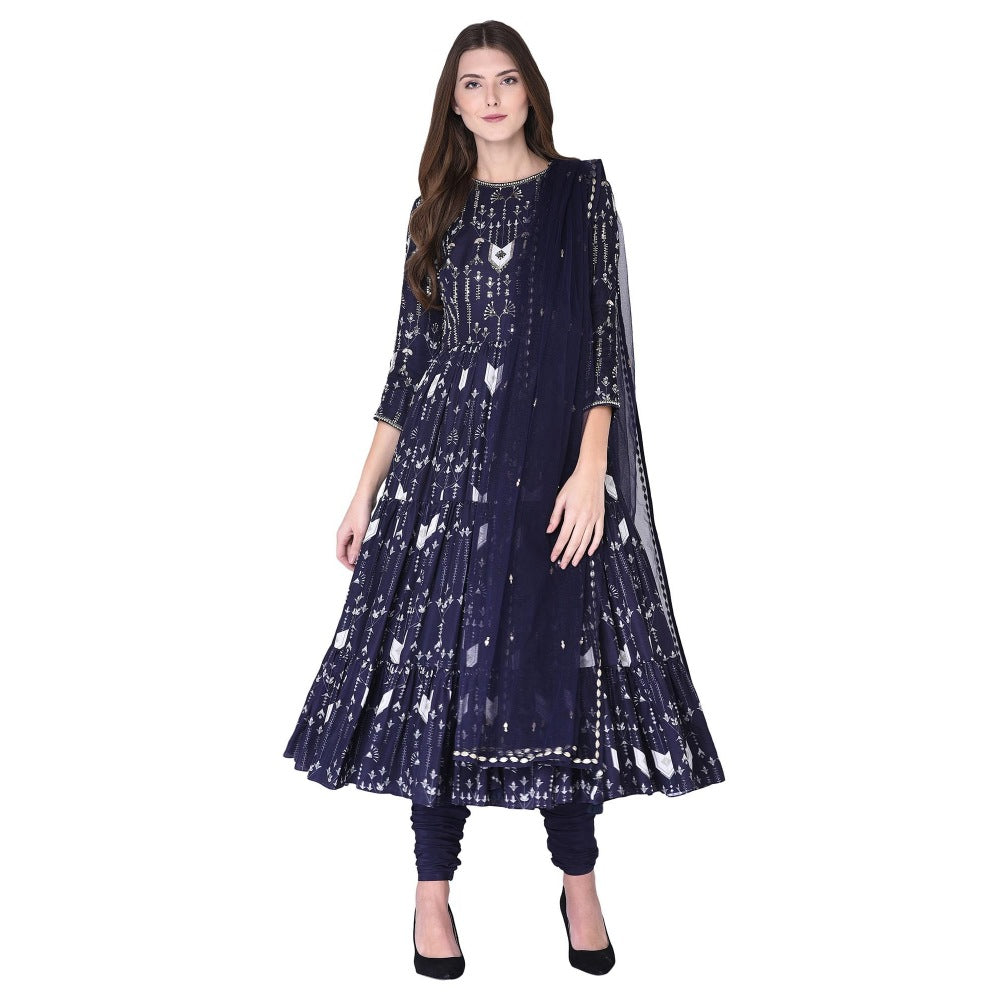 Neha Tarun Embellished & Embroidered Anarkali Kurta with Churidar and Dupatta (Set of 3)