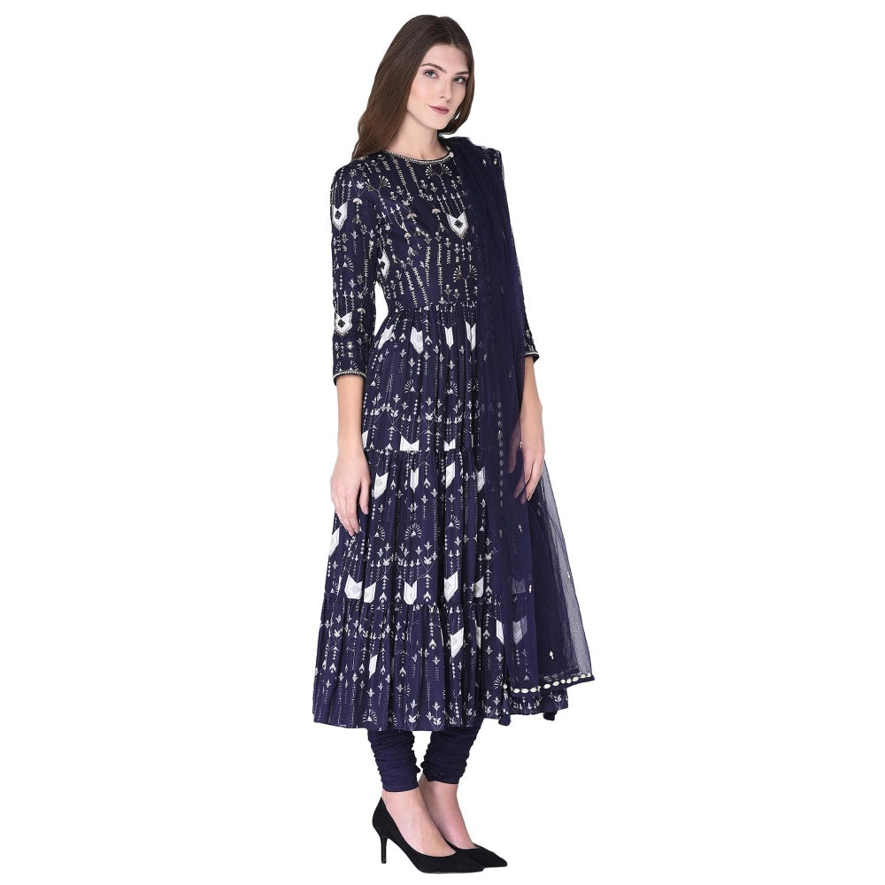 Neha Tarun Embellished & Embroidered Anarkali Kurta with Churidar and Dupatta (Set of 3)