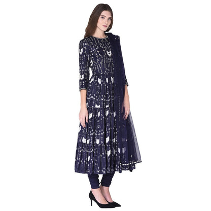 Neha Tarun Embellished & Embroidered Anarkali Kurta with Churidar and Dupatta (Set of 3)