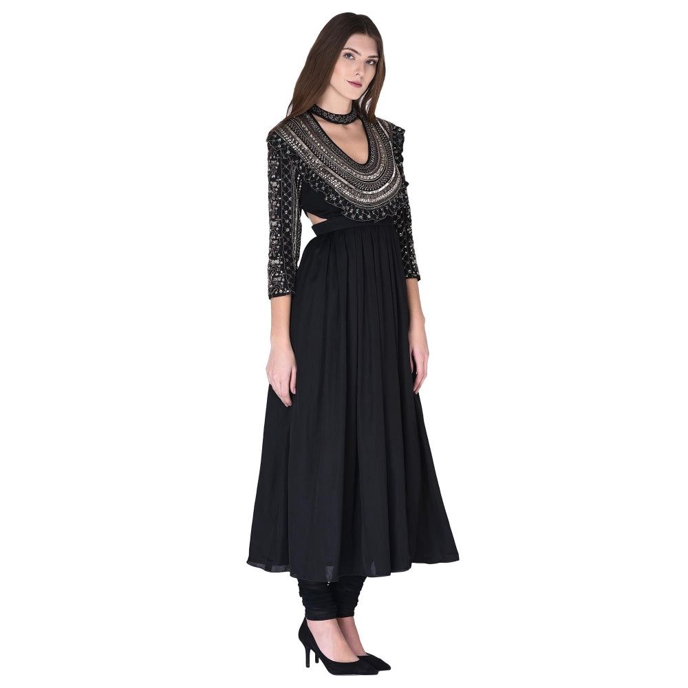 Neha Tarun Embellished Pleated Anarkali Kurta with Churidar and Dupatta (Set of 3)