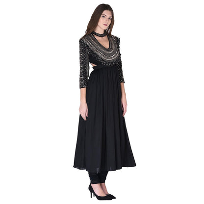 Neha Tarun Embellished Pleated Anarkali Kurta with Churidar and Dupatta (Set of 3)