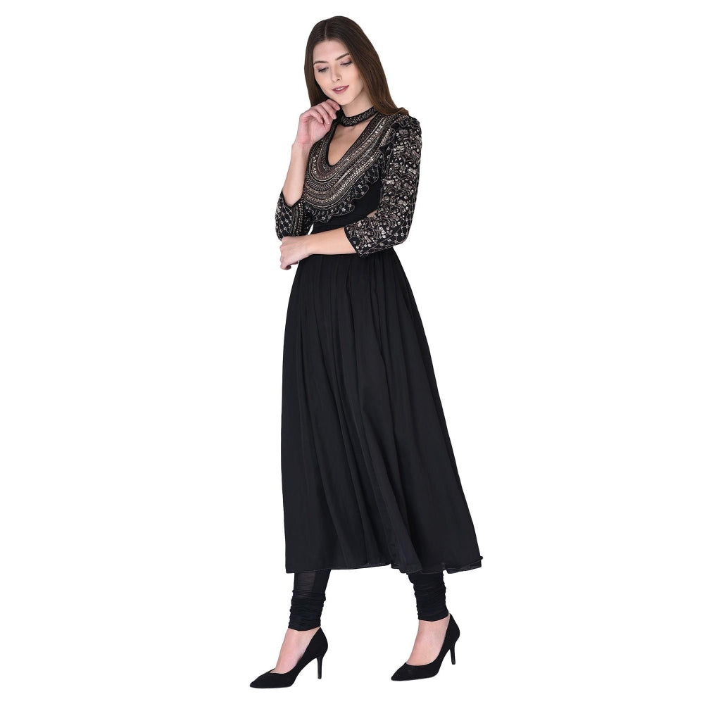 Neha Tarun Embellished Pleated Anarkali Kurta with Churidar and Dupatta (Set of 3)