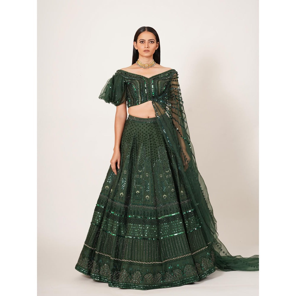Neha Tarun Embroidered & Sequined Lehenga and Blouse with Attached Dupatta (Set of 2)
