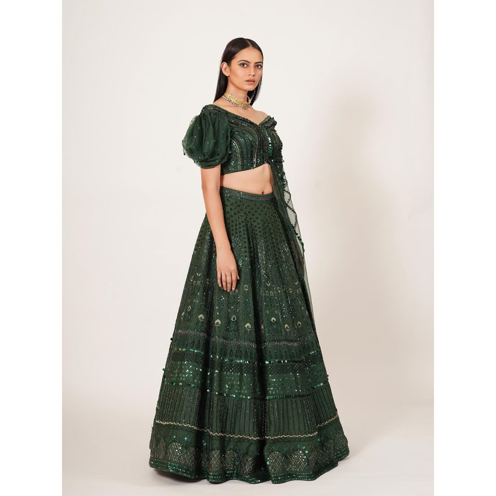 Neha Tarun Embroidered & Sequined Lehenga and Blouse with Attached Dupatta (Set of 2)