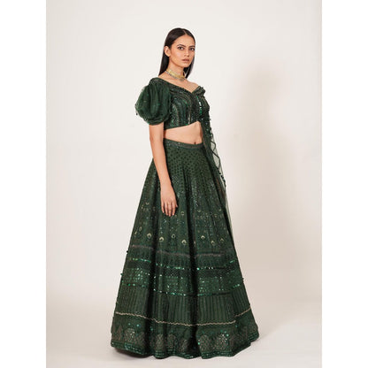 Neha Tarun Embroidered & Sequined Lehenga and Blouse with Attached Dupatta (Set of 2)