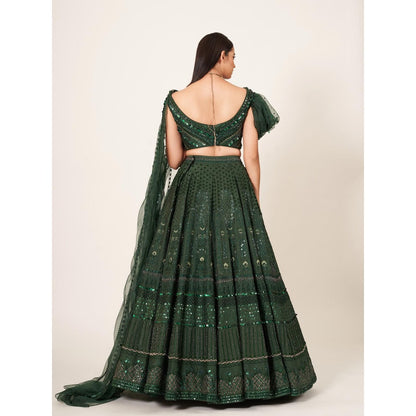 Neha Tarun Embroidered & Sequined Lehenga and Blouse with Attached Dupatta (Set of 2)
