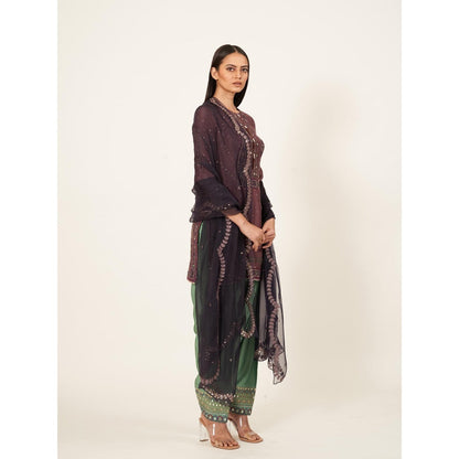 Neha Tarun Short Kurti with Contrasting Salwar and Organza Dupatta (Set of 3)