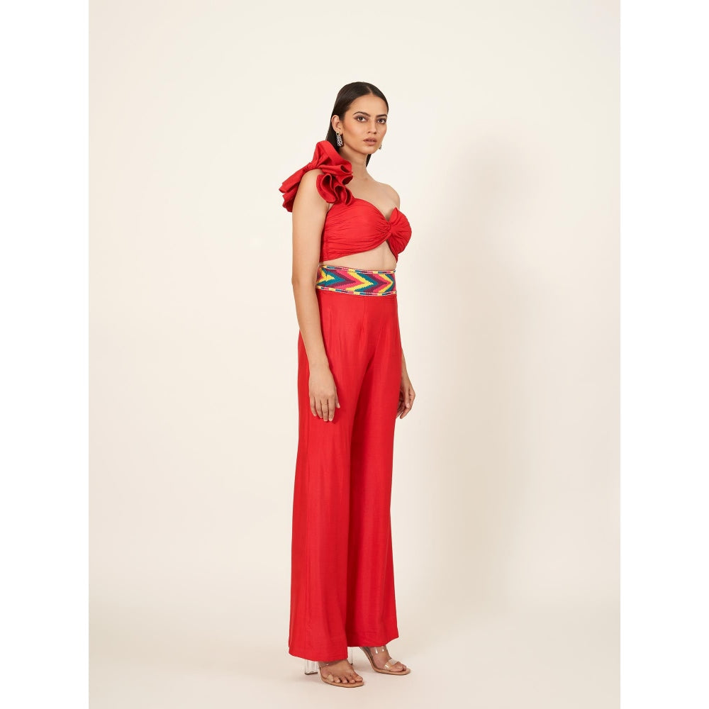 Neha Tarun Solid Sweetheart Neck Crop Top with Pants (Set of 2)