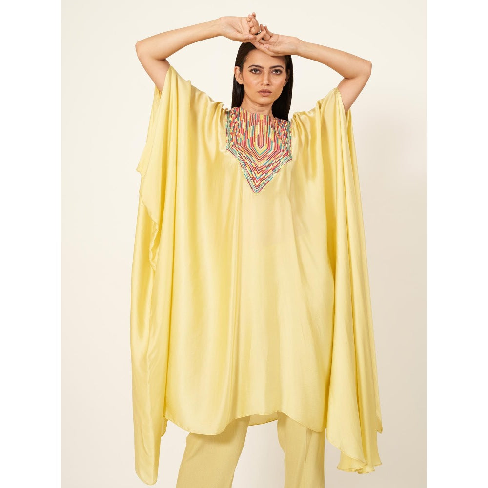 Neha Tarun Yellow Satin Kaftan Kurta with Pant (Set of 2)