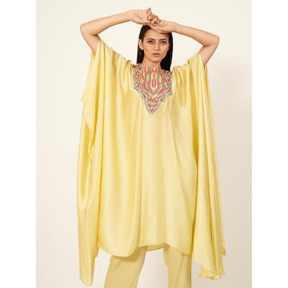 Neha Tarun Yellow Satin Kaftan Kurta with Pant (Set of 2)