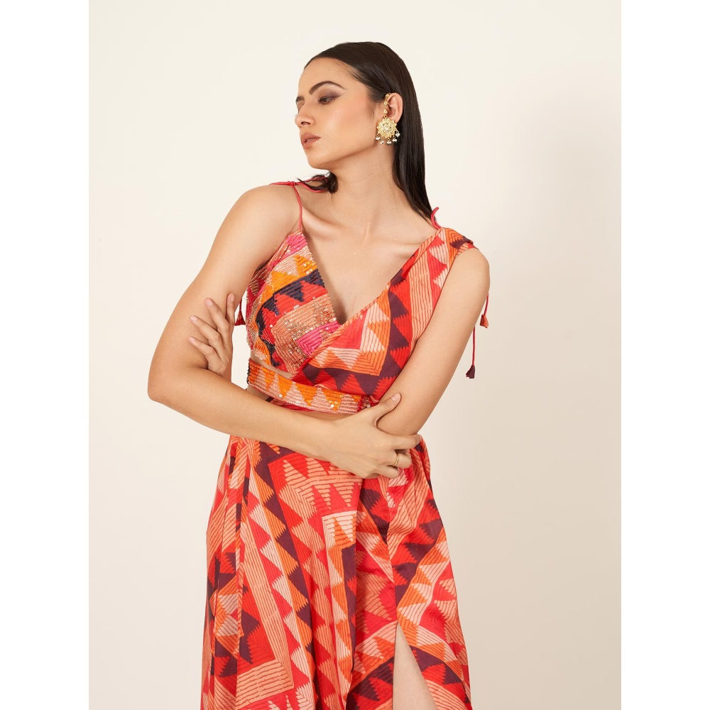 Neha Tarun Printed Slit Stitch Saree with Sequenced Strap Blouse and Sequenced Belt