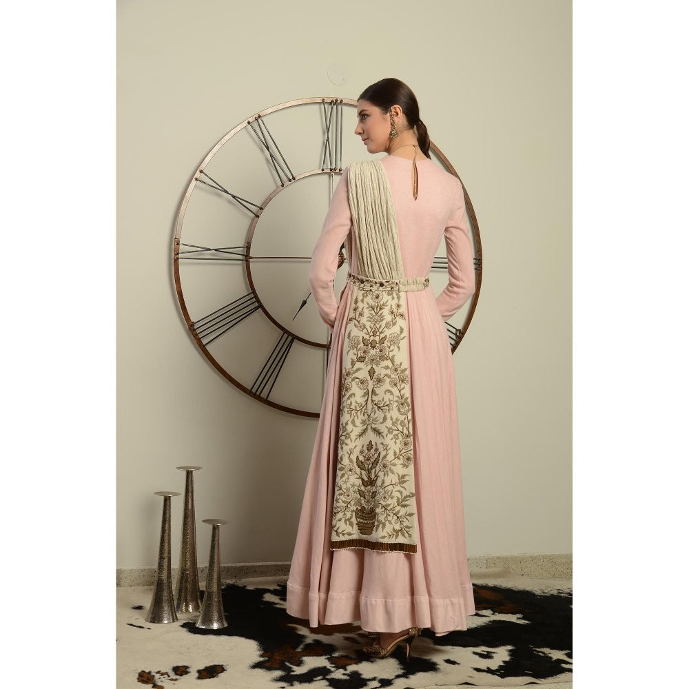 Neha Tarun Pastel Pink Anarkali Kurta with Embroidered Dupatta & Belt (Set of 3)