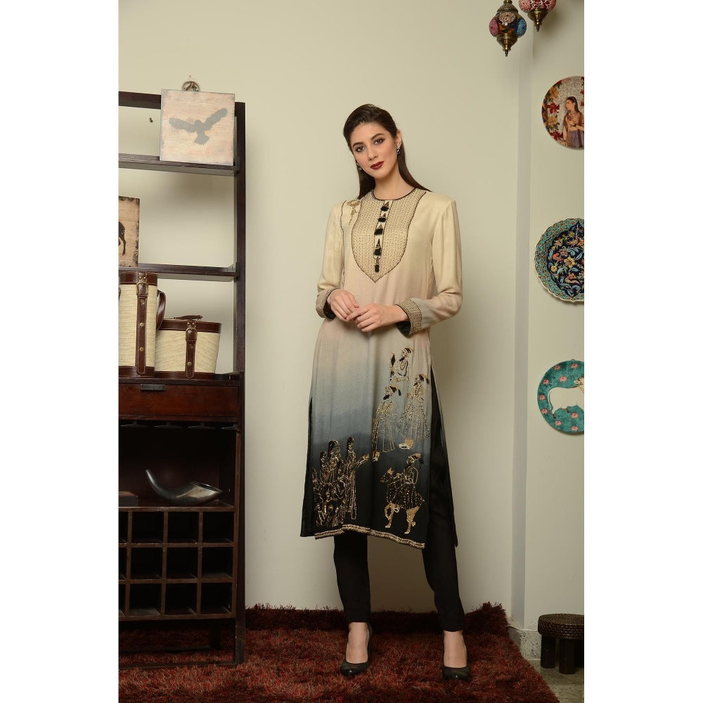 Neha Tarun Ombre Mughal Embroidery Kurta with Churidar and Chanderi Dupatta (Set of 3)