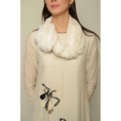Neha Tarun Ivory Mughal Embroidery Embellished Kurta with Churidar and Dupatta (Set of 3)