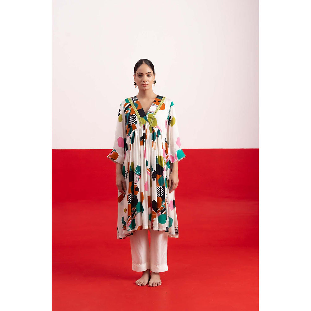 NEHER Mosa White Ruffled Kurta with Pant