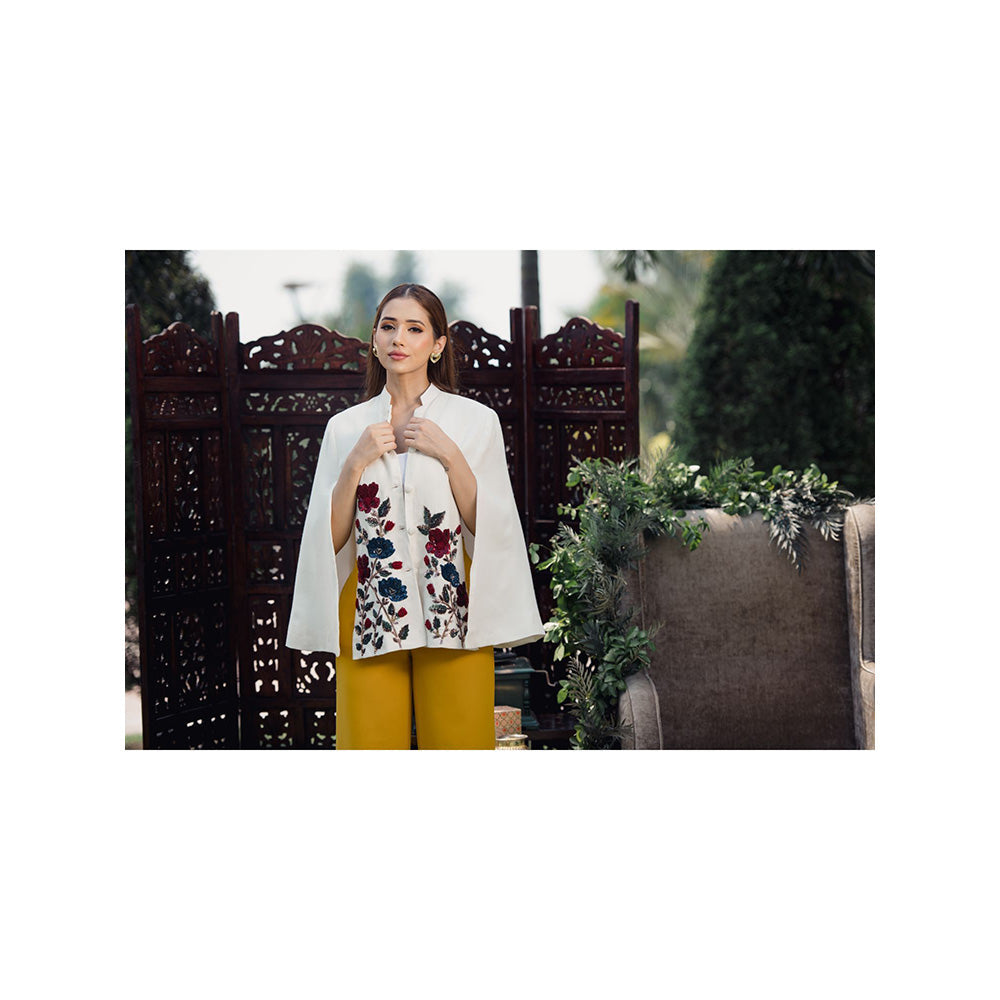 NEIZA White with Red and Navy Embraided Cape