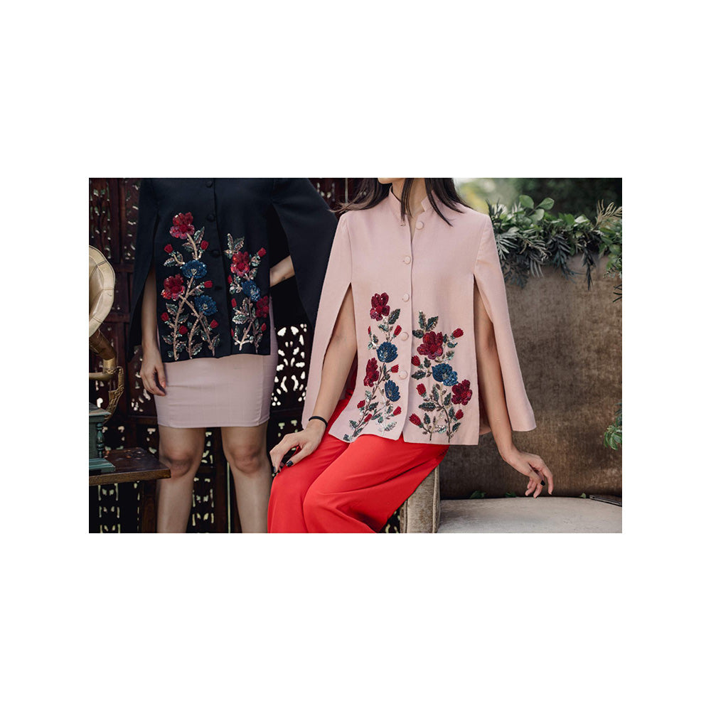 NEIZA Blush Pink with Red and Navy Embroidery Cape
