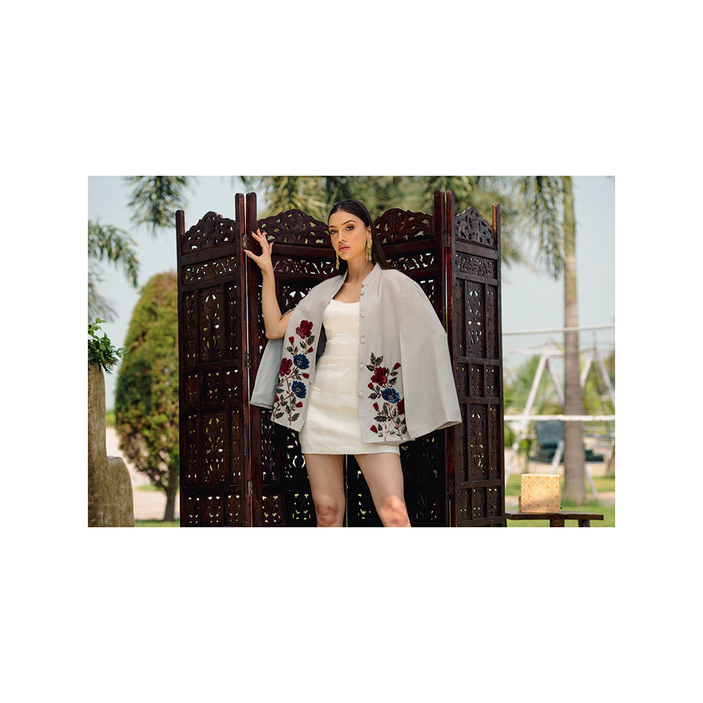 NEIZA Grey Pink with Red and Navy Embroidery Cape