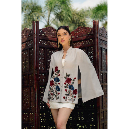 NEIZA Grey Pink with Red and Navy Embroidery Cape