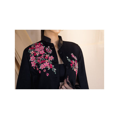 NEIZA Black with Neon Fuchsia Butterfly Embroidery Cape