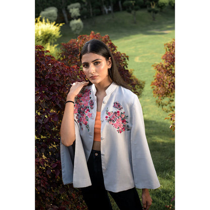 NEIZA Grey with Neon Fuchsia Butterfly Embroidery Cape