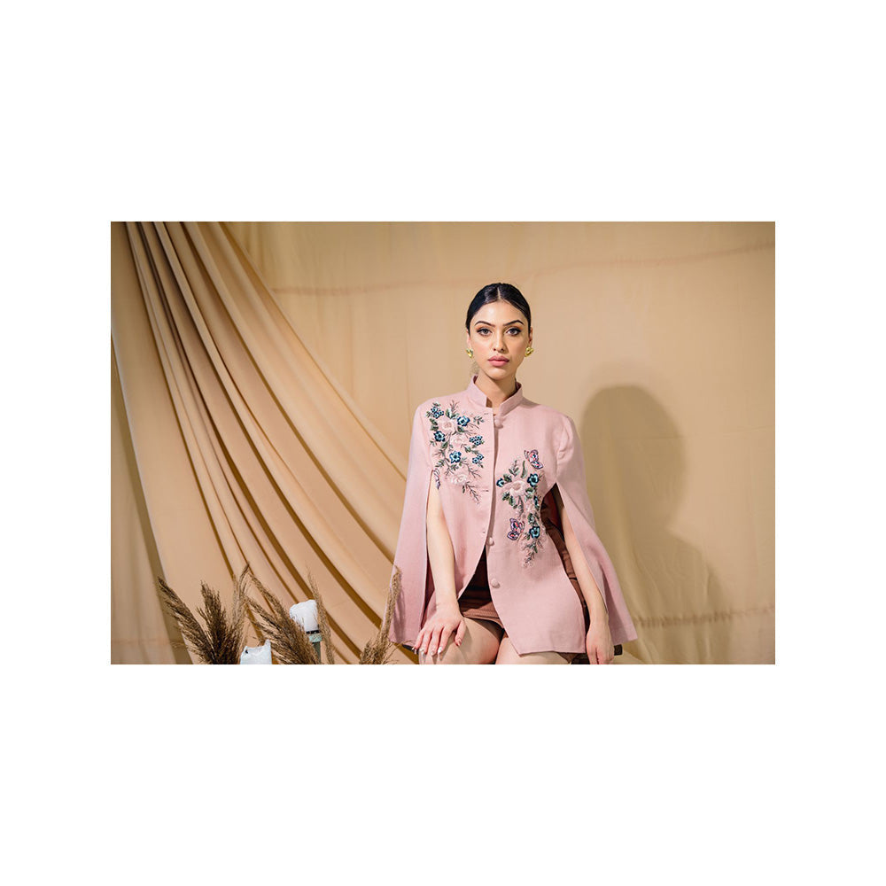 NEIZA Blush Pink with Navy and Pink Embroidery Cape