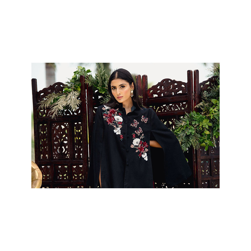 NEIZA Black with Red and White Embroidery Cape