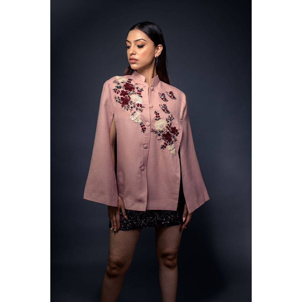 NEIZA Blush Pink with Red and White Embroidery Cape