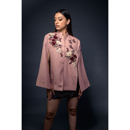NEIZA Blush Pink with Red and White Embroidery Cape