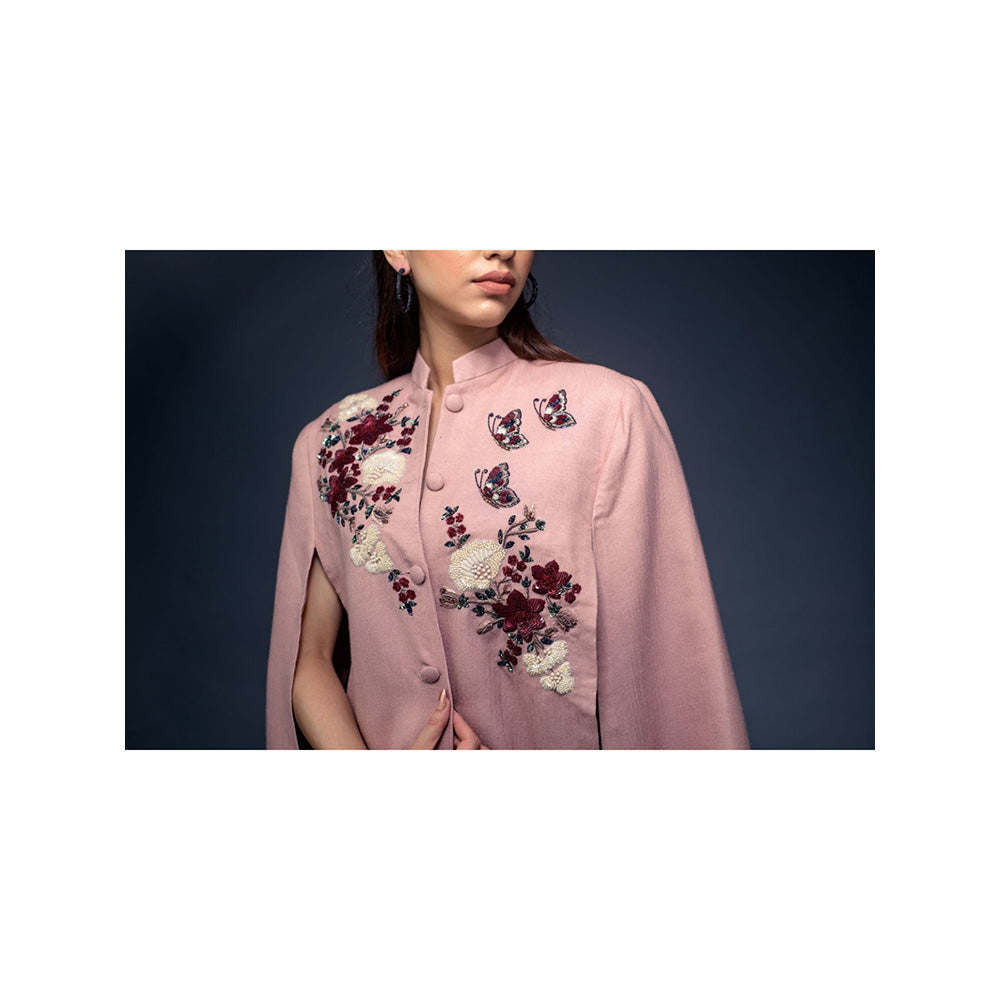 NEIZA Blush Pink with Red and White Embroidery Cape