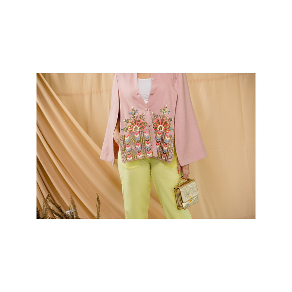 NEIZA Blue Pink with Peach and Blue Embroidery Cape