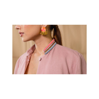 NEIZA Blue Pink with Peach and Blue Embroidery Cape