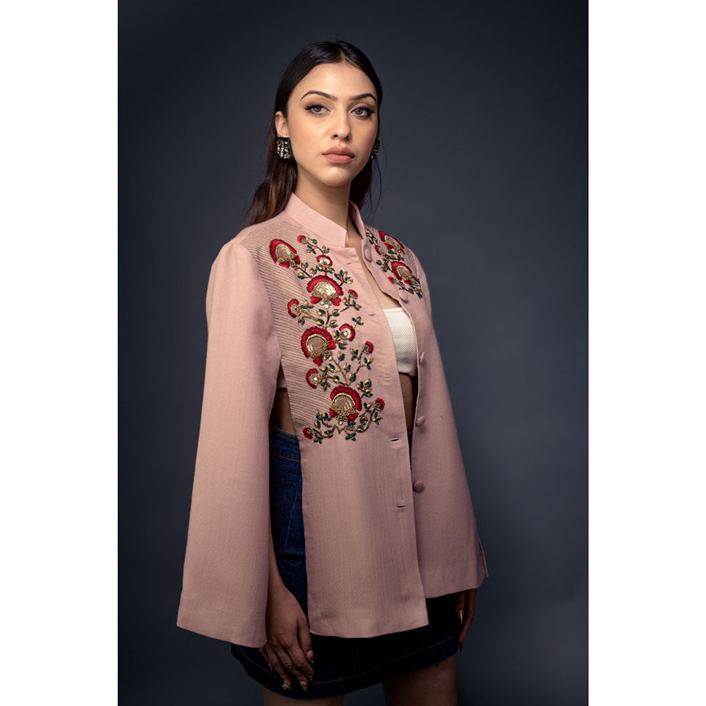NEIZA Blush Pink with Golden Stripe Anchor Embroidery Cape