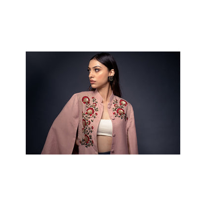 NEIZA Blush Pink with Golden Stripe Anchor Embroidery Cape