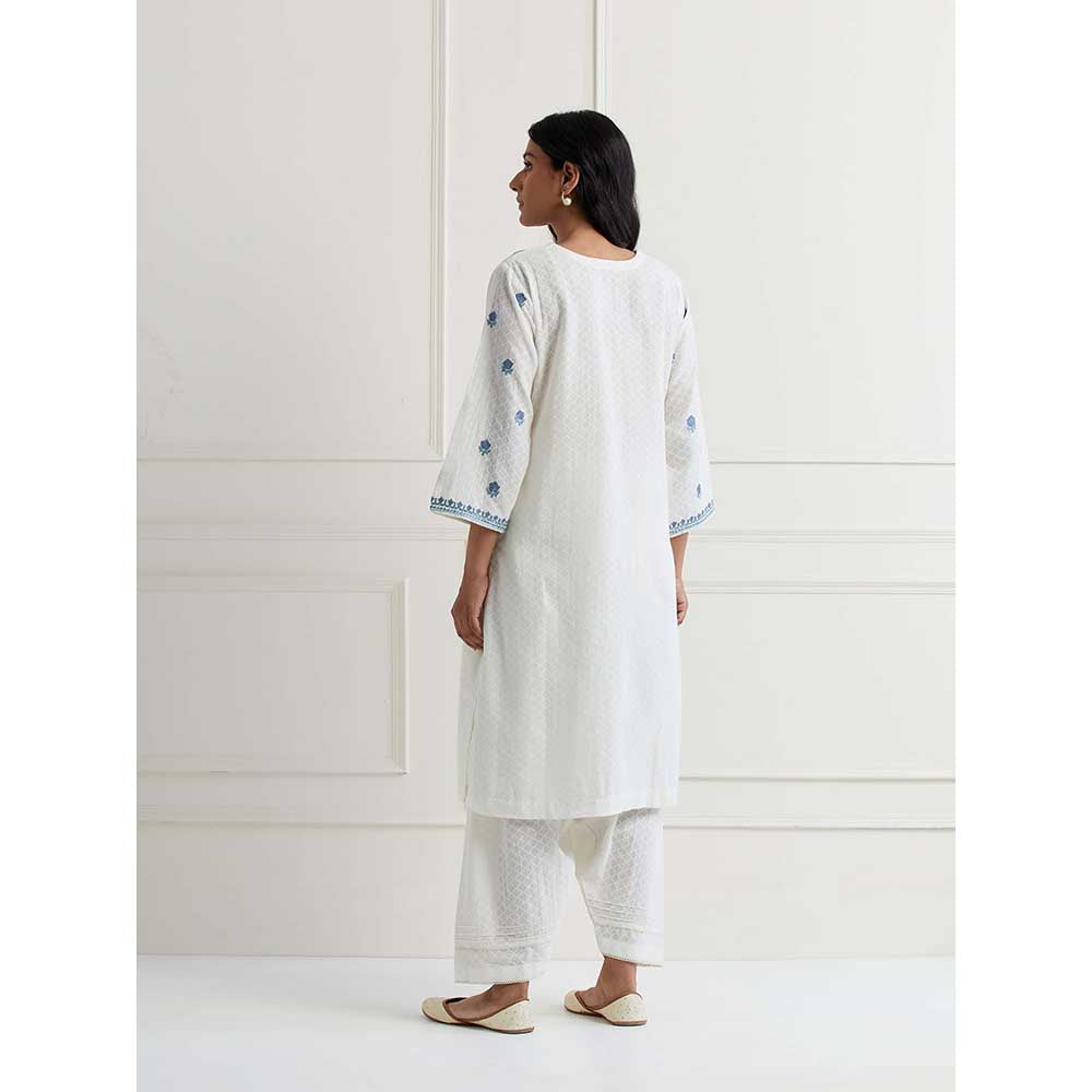 NEMAANI Off White Embroidered Aline Kurta with Salwar Pant (Set of 2)