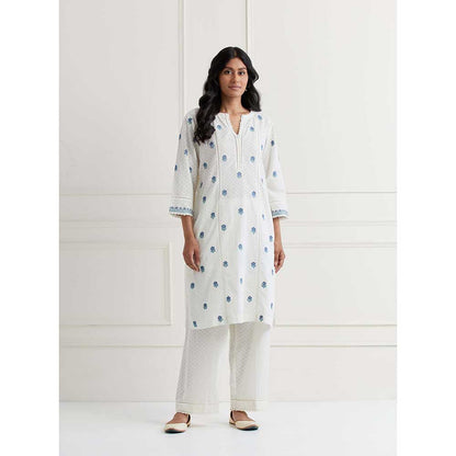 NEMAANI Off White Embroidered Kurta with Pant (Set of 2)
