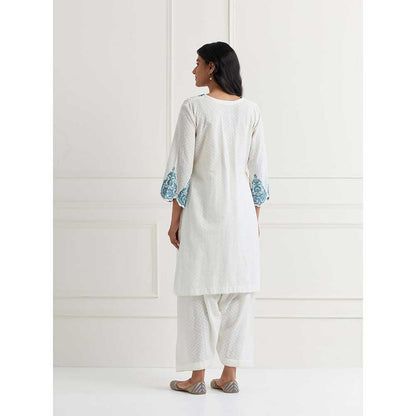 NEMAANI Off White Embroidered Kurta with Salwar Pant (Set of 2)