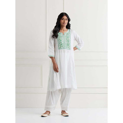 NEMAANI White Embroidered Kurta with Salwar Pant (Set of 2)