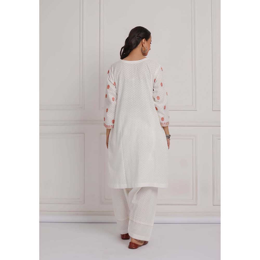 NEMAANI Peach Embroidered Aline Kurta with Salwar Pant (Set of 2)