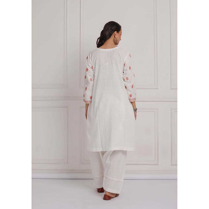 NEMAANI Peach Embroidered Aline Kurta with Salwar Pant (Set of 2)